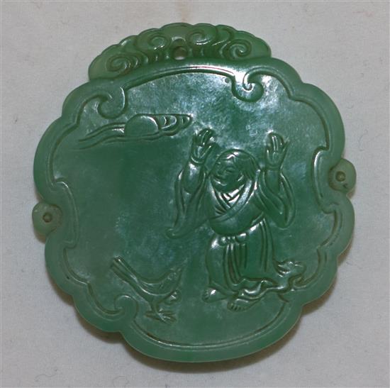 A good Chinese jadeite plaque, 19th century, 5.2cm